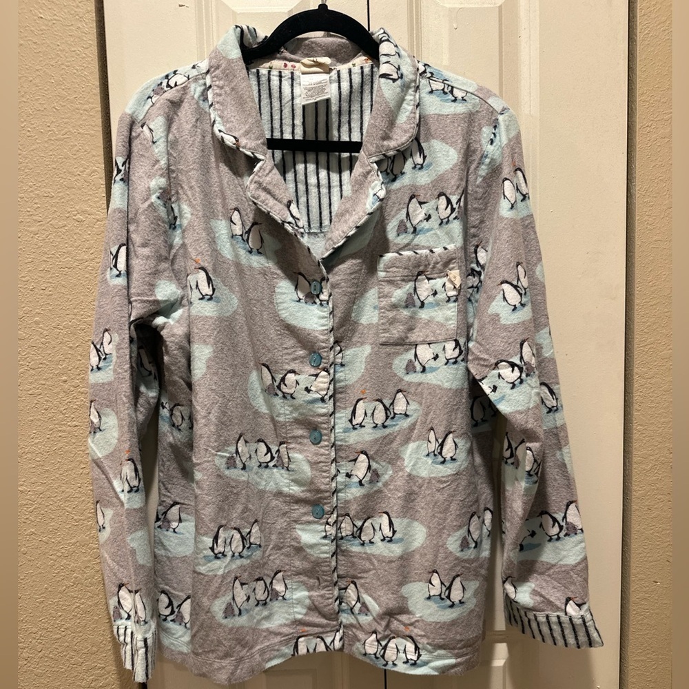 Munki Munki Penguin Print Pajama Top Soft Flannel Bamboo/Cotton , XL